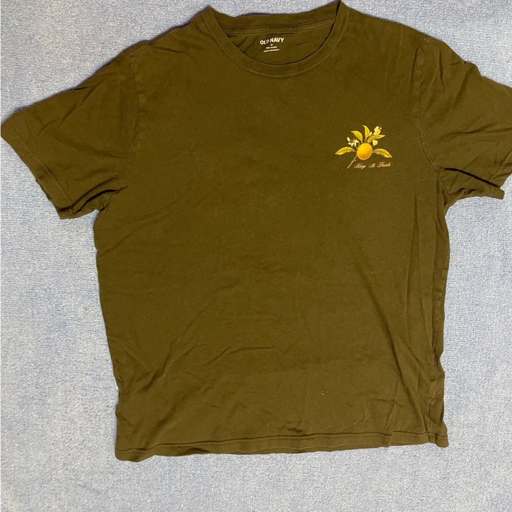 Old Navy Olive Short Sleeve Tee with Yellow Citrus Motif